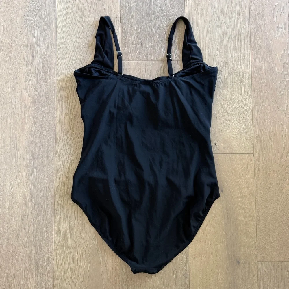 Aqua Green Black Ruched One Piece Swimsuit